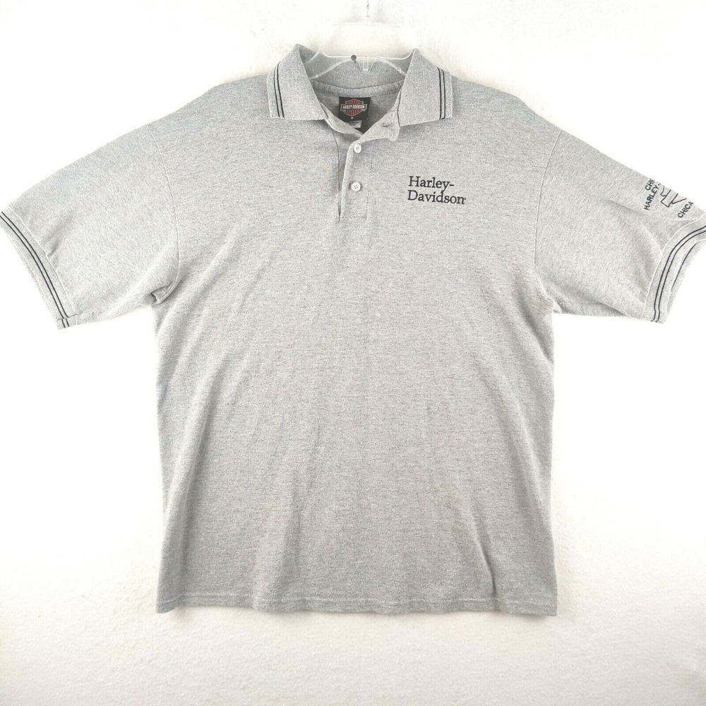Harley Davidson Mens Chicago Embroidered‎ Medium Polo Shirt Gray Size M
